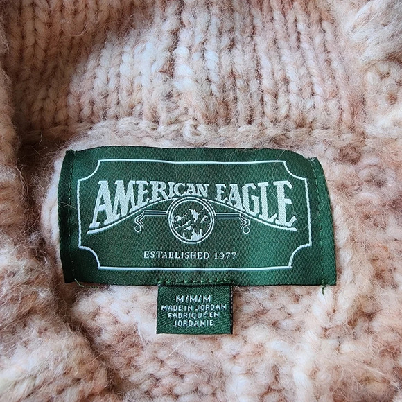 American Eagle Brush Pink Soft & Cozy Mock Neck Cropped Cable Knit Sweater M - Picture 7 of 14